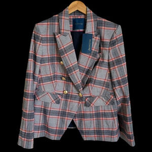 NWT Biltmore Women’s 14 Glen Plaid Double Breasted Blazer Jacket Navy Career New